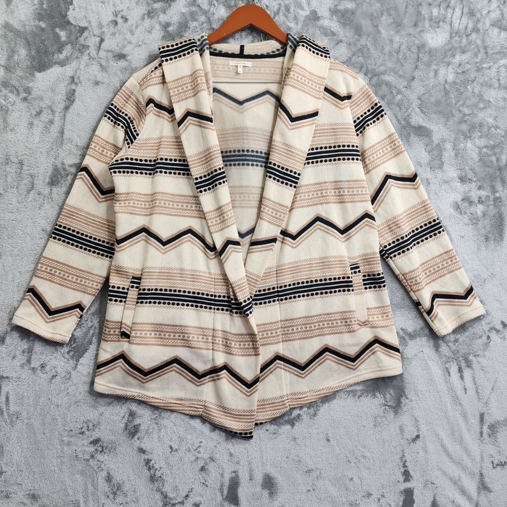 Maurices Jacket Womens XL Beige Black Tan Aztec Hooded Fleece Open Front Pockets